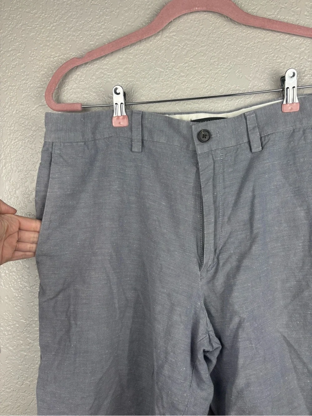 Banana Republic Emerson Short Men's 34 Light Blue Chambray Linen Cotton Chino
